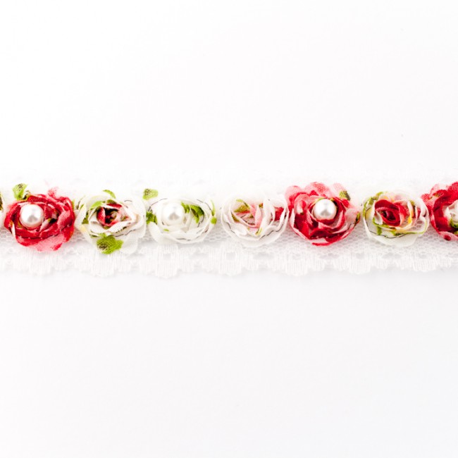 Rosenband - Borte mit Tüll und Perlen Multicolour