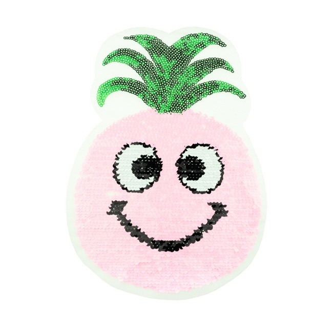 Wendepaillette Applikation Ananas Smiley Rosa