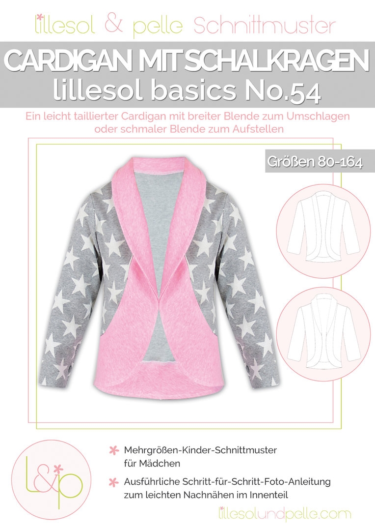 Lillesol & Pelle Papierschnittmuster Basic Cardigan mit Schalkragen Gr. 80 - 164