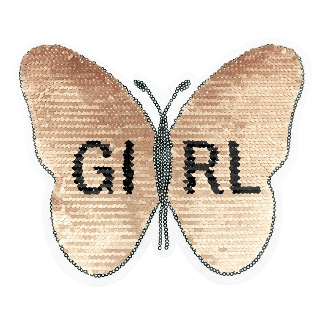 Wendepaillette Applikation Schmetterling & Girl Rosé/Silber