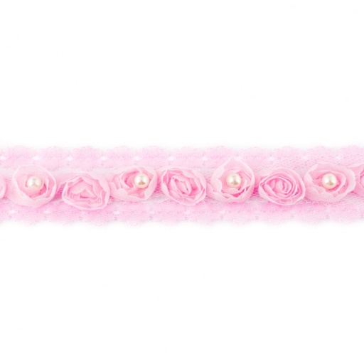 Rosenband - Borte mit Tüll und Perlen Rosa