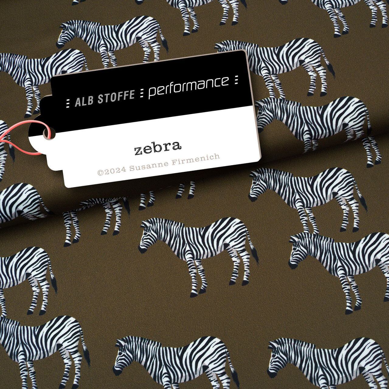 Albstoffe Performance Kollektion Zebra auf Oliv