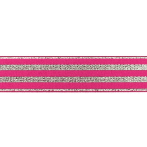 Gummiband Glitzer Streifen 4 cm Silber/Pink