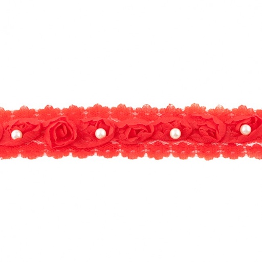Rosenband - Borte mit Tüll und Perlen Rot