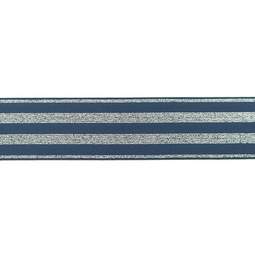 Gummiband Glitzer Streifen 4 cm Silber/Jeansblau