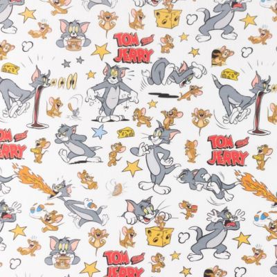 Baumwolle Tom & Jerry Streithähne auf Weiß Lizenz Digital