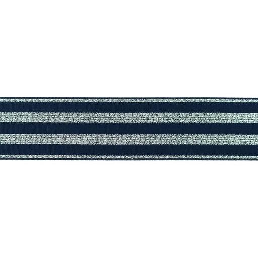 Gummiband Glitzer Streifen 4 cm Silber/Dunkelblau