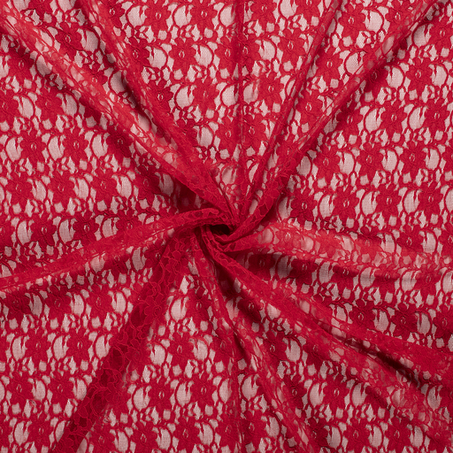 Spitzenstoff Notti Blumen elastisch Uni Rot RESTSTÜCK 2.0 Meter